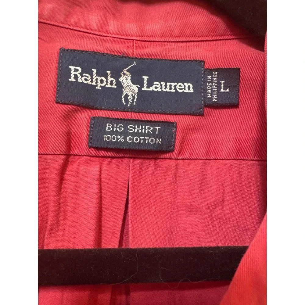 Polo Ralph Lauren Big Shirt Mens Large Pink Cotton Long Sleeve Button Down Logo